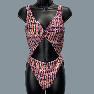 NWT JESSICA SIMPSON CUT OUT FUSCHIA MULTICOLOR ONE PIECE SIZE S